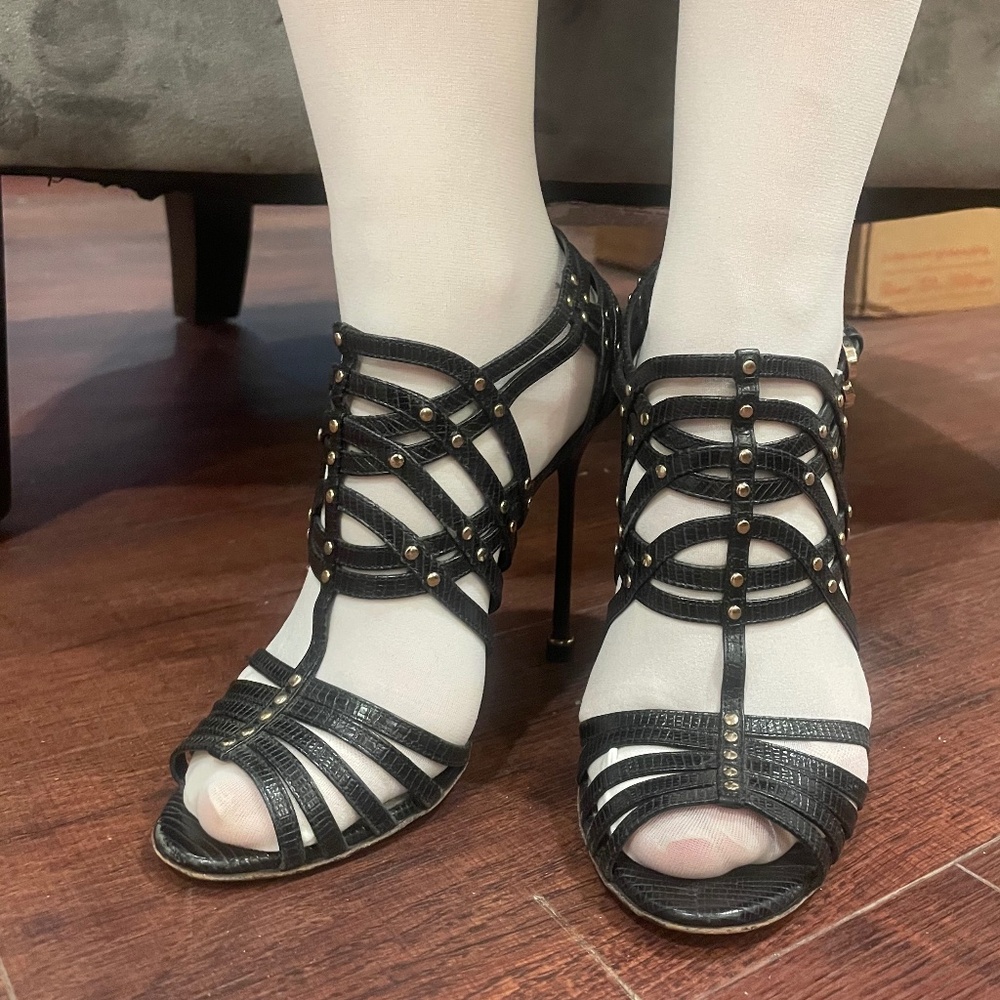 SERGIO ROSSI Black Studded Strap High Heel Sandals